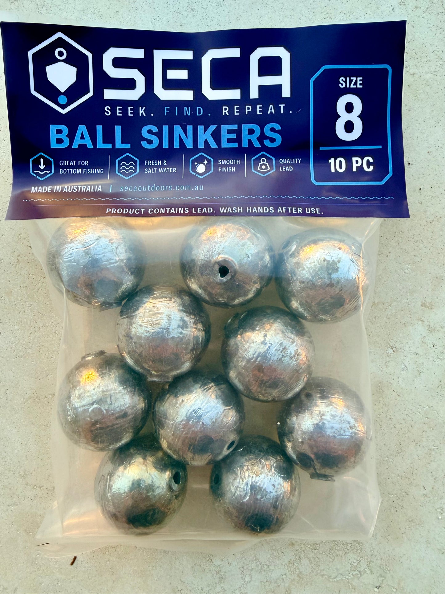 Australian Made Size 8 Ball Sinkers - 10 pack